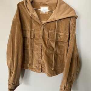 American Eagle Outfitters cropped corduroy hooded shirt jacket brown size medium